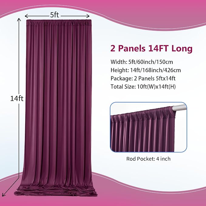 10×14 ft Wrinkle Free Maroon Backdrop Curtain - Image 4