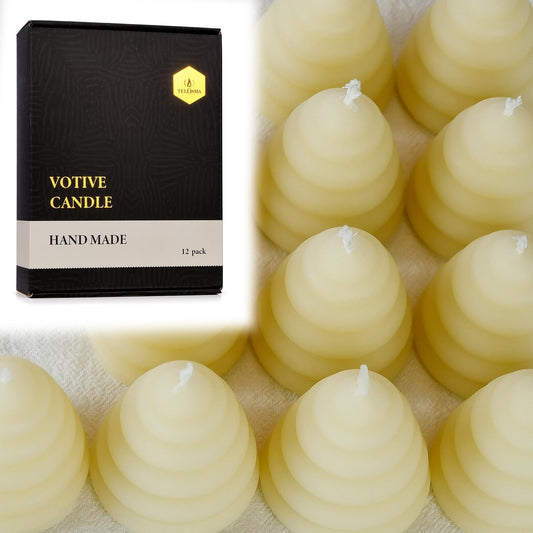 Pack of 12 Beeswax Votive Candles - Beehive Shape Novelty Candle, Perfect Thank You Gift for Mom & Wife or Guest Gifts for Baby Shower bee Theme - Cream White