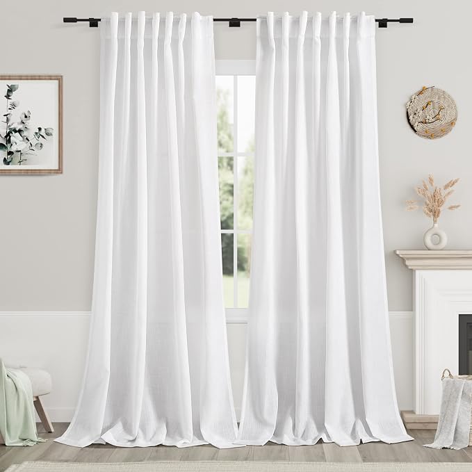 White Linen Curtains 104 Inches Long by Nanspring