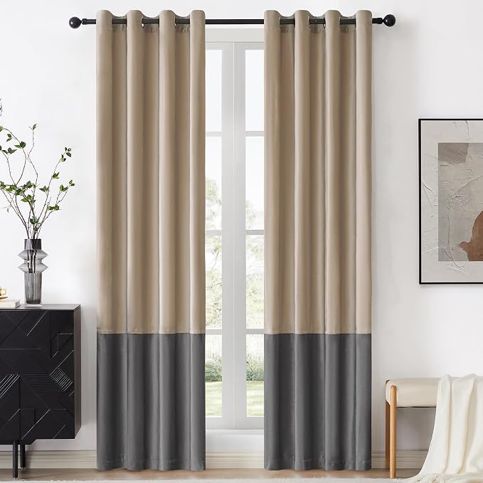 BULBUL Luxury Two Tone Velvet Curtains 108 inch Length- Champagne Gray | Modern by ModernShinyVelvetCurtains