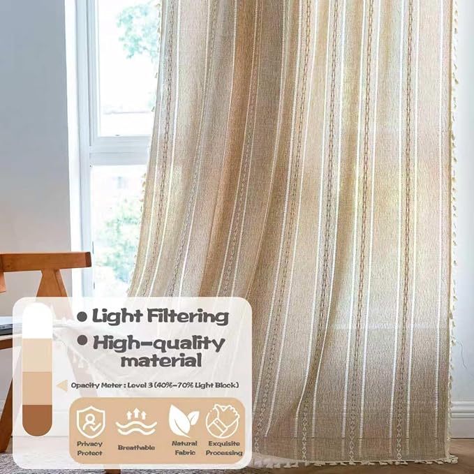 Sutuo Home Boho Curtains for Bedroom Living Room 102 Inches Length, Light - Image 2