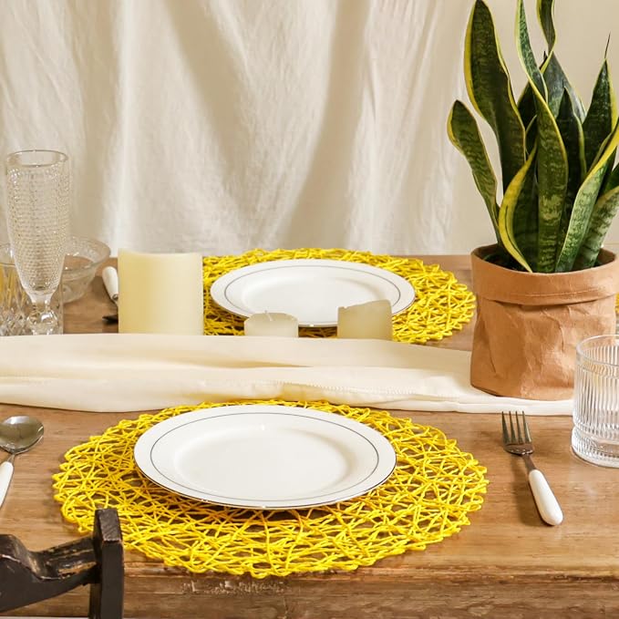 AHHFSMEI Paper Braided Round Placemats Set of 8 Natural Non-Slip Heat Resistant - Image 7