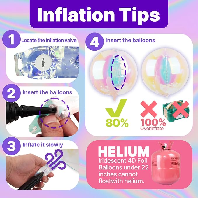 PartyWoo Iridescent Large Round Giant 4D Jumbo Foil Balloons 6pcs 22 Inch | 22 - Image 6