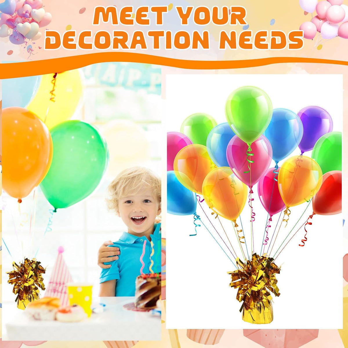 8 Pcs Gold Metallic Balloon Weights Holder Anchors Balloon Holder Weights for Helium Balloons Birthday Graduation Party Christmas Wedding Celebration Decoration (Gold)