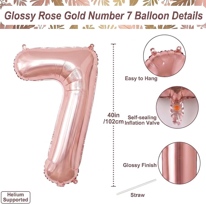 Rose Gold Number 7 Balloon 40 Inch, Blush Foil - Image 4