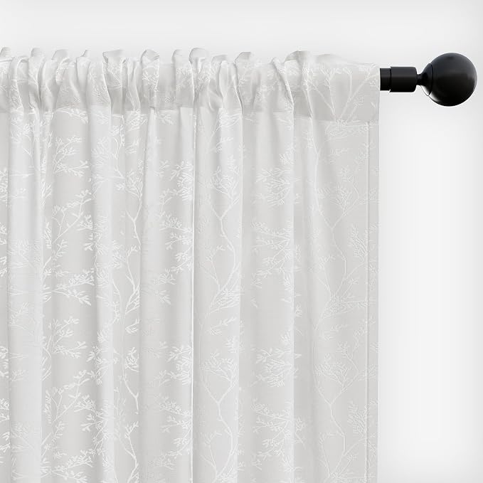 Anmao White Semi Sheer Light Filtering Curtains 96 Inches Long 2 Panels - Image 8
