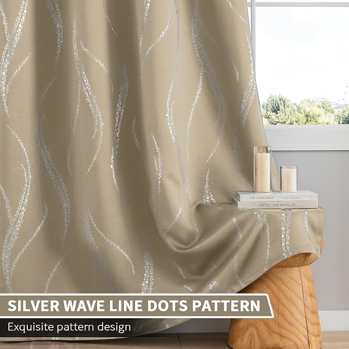 Yakamok Natural Light Blocking Curtains 95 Inches Silver Print 2 Panels | - Image 6