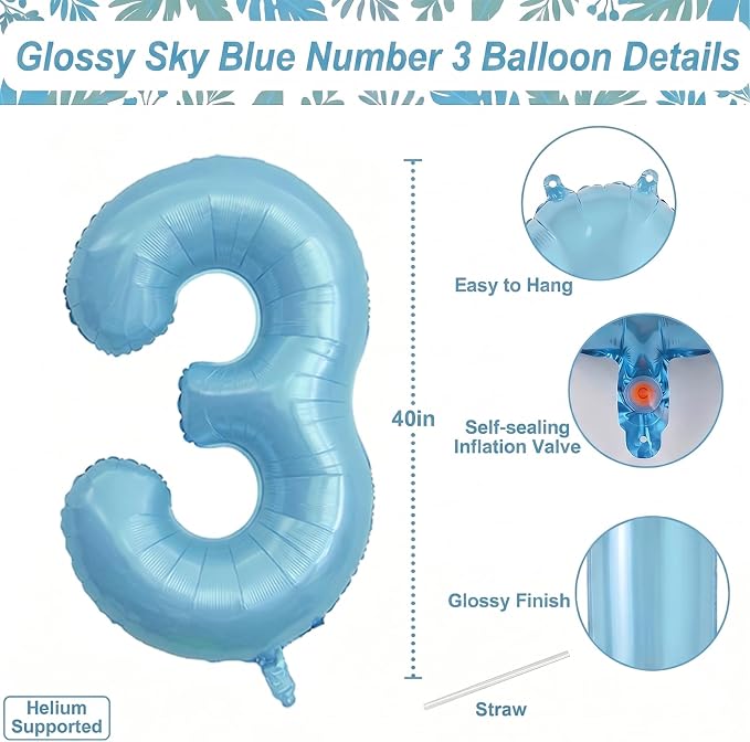 Pearlescent Blue Number 13 Balloon 40 Inch, Large Light Blue Foil 13th Birthday - Image 4