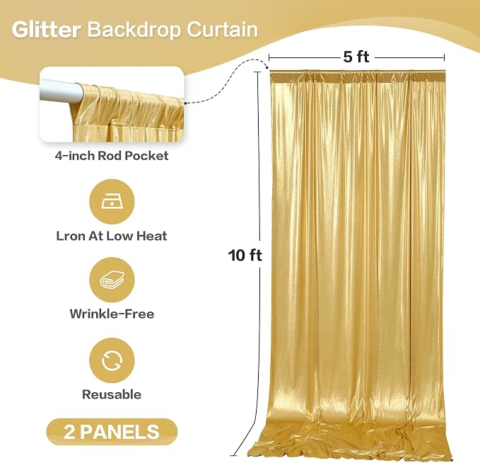 gogoparti 10x10FT Gold Sequin Backdrop Curtain - Image 6