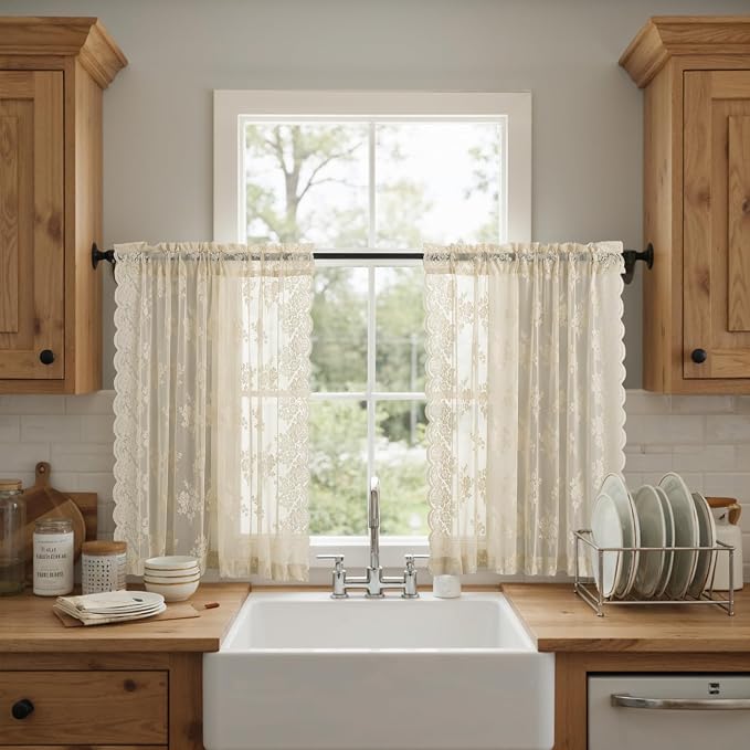 Kotile Short Beige Lace Curtains by Kotile+Curtains