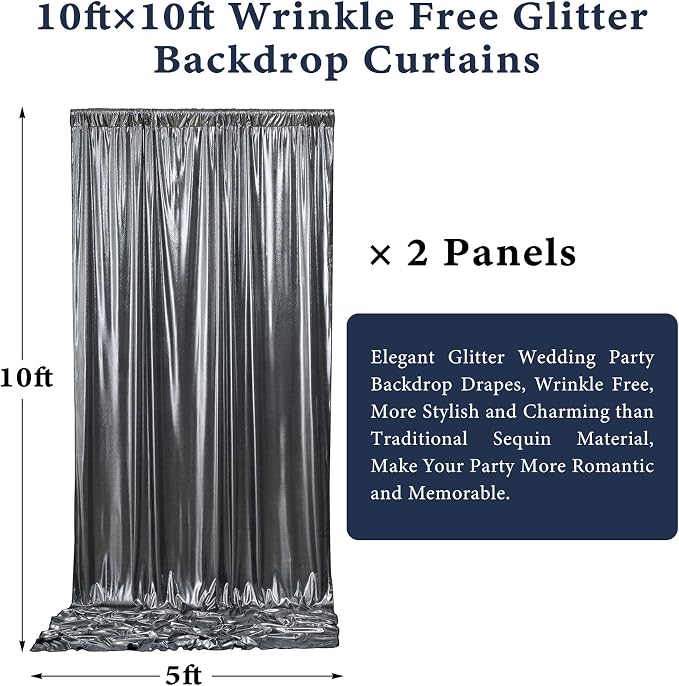 Outpain Thick 10 ft x 10 ft Black Silver Sequin Backdrop Curtain - Image 7
