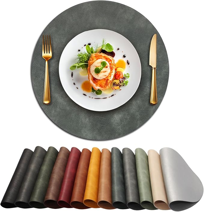 UnivoColors Placemats Round Faux Leather Placemats Set of 8-Waterproof-Wipe by UnivoColors