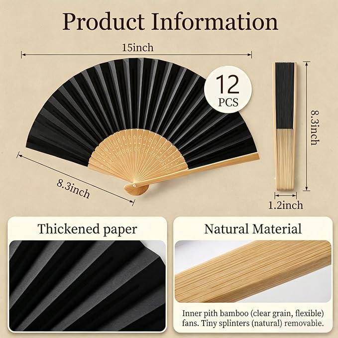 Paper Hand Fans, 8.3 Inch Foldable Handheld Fans - Image 3