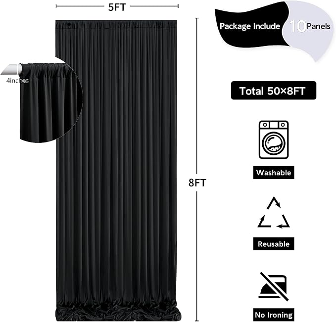 50 ft x 8 ft Black Backdrop Curtain - Image 5