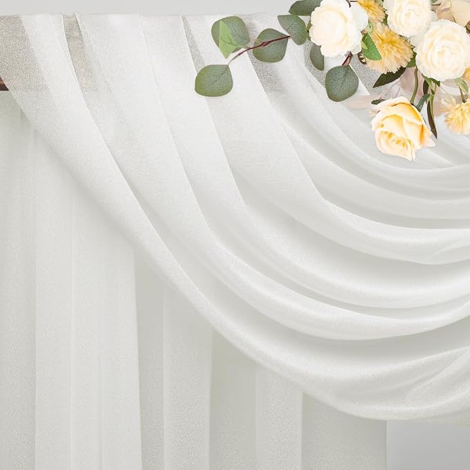 Ivory Wedding Arch Draping Fabric Backdrop Drapes Sheer 3 Panels | 28.7"x20FT - Image 4