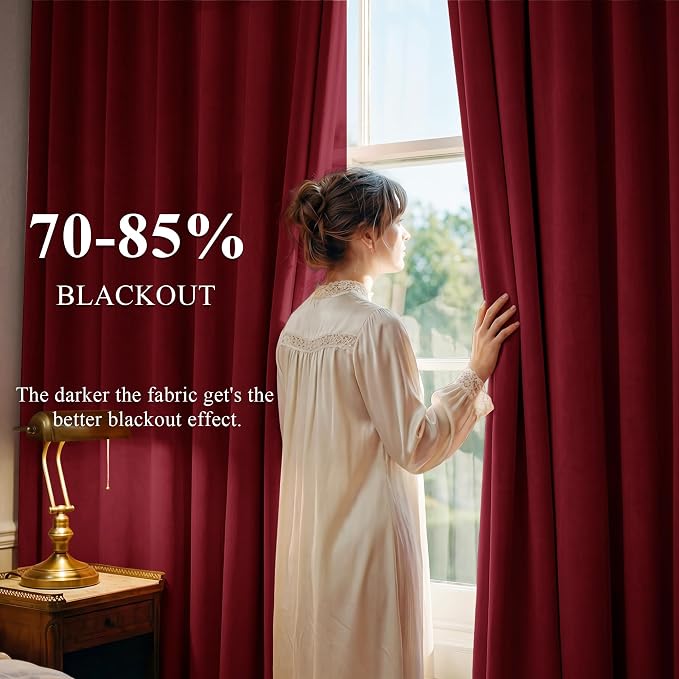Red Velvet Curtains Extra Long for Chrismas Decor, W52 x L108, Room Darkening - Image 3