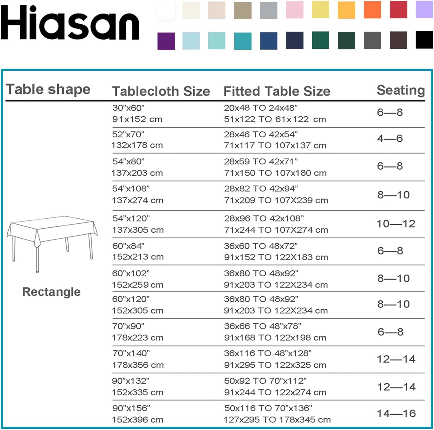 Hiasan Light Blue Rectangle Tablecloth - Waterproof Spillproof and Wrinkle Resistant Washable Polyester Table Cloth for Dining Party, 52 x 70 inch