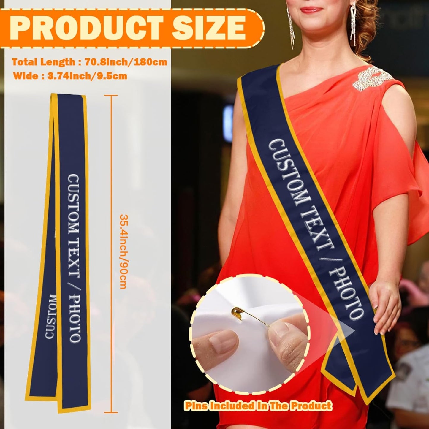 Custom Sash,Personalized Birthday Sash with Text Photo,Customized Bachelorette Sash Quote Sash Bride to Be Sash Color Optional (With decorative edge, Dark Blue)
