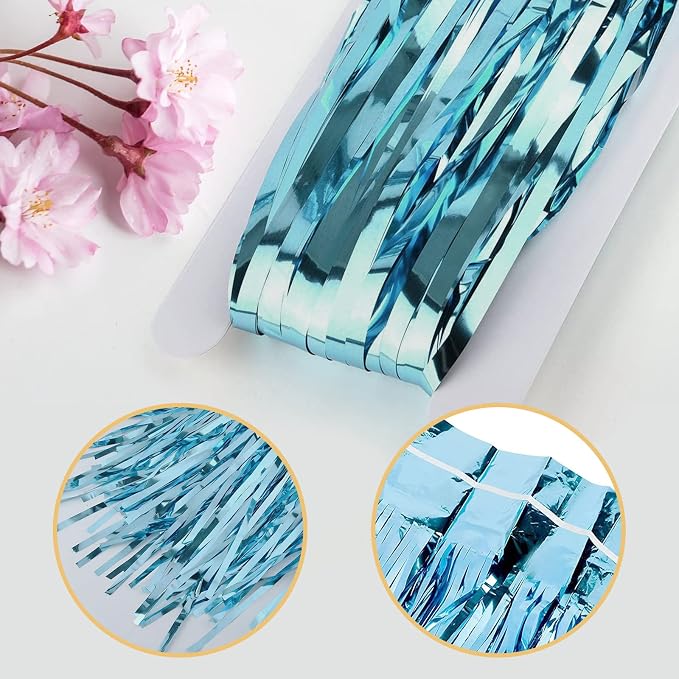20 Pack Light Blue Foil Fringe Curtains 3.2ft x 8.2ft Fringe Backdrop Curtain - Image 4