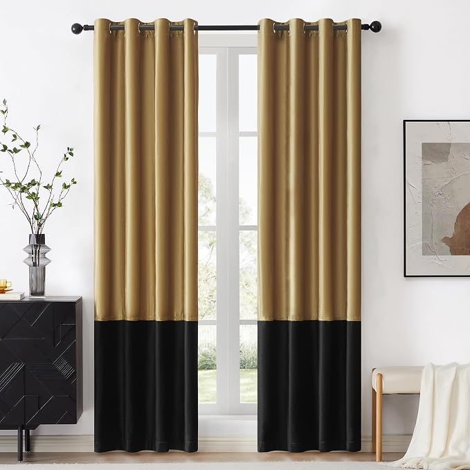 BULBUL Modern Gold Black Velvet Curtains Luxury 120 inch by ModernShinyVelvetCurtains
