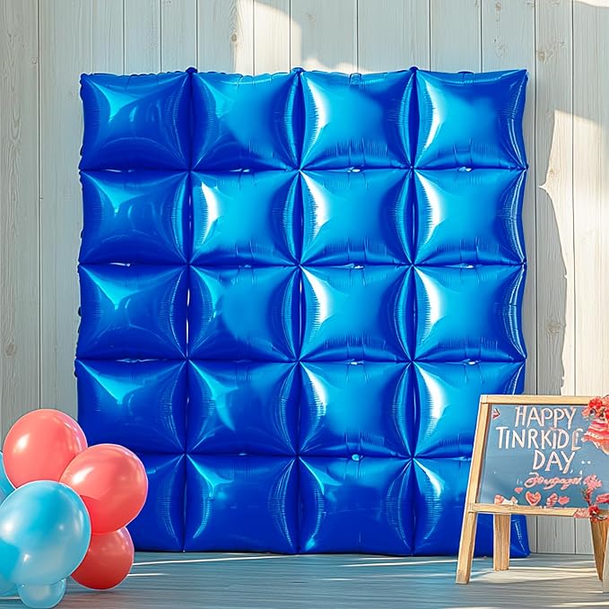 NISOCY 48PCS Metallic Blue Square Foil Balloons Wall Backdrop | Double Sided - Image 6