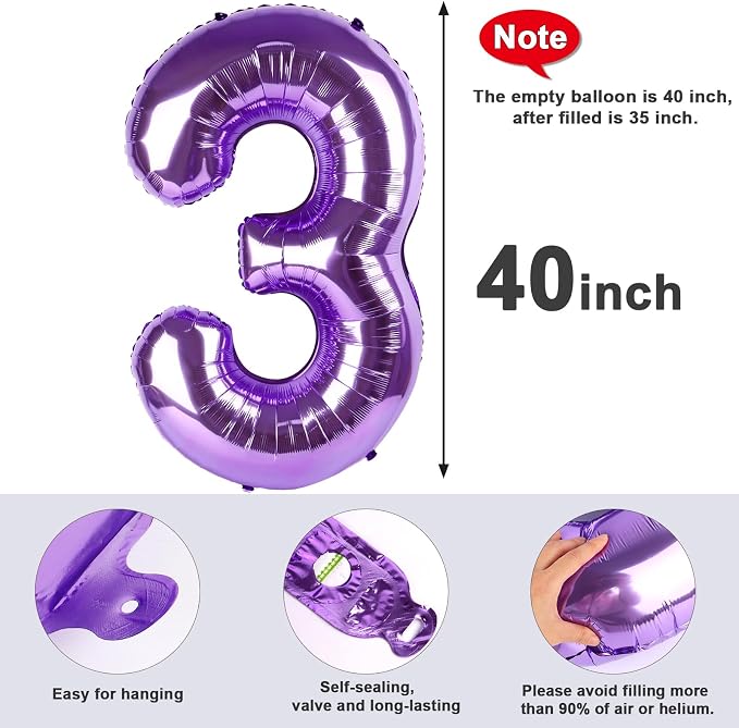 7 Balloon Numbers Party Decorations, 40In Purple Balloons - Image 5