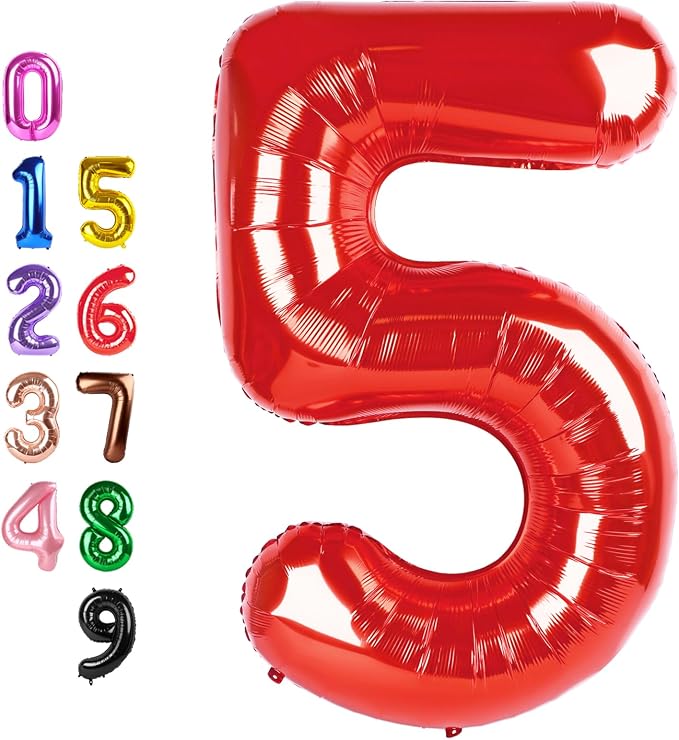 Number Balloons 5 Balloon Red for 5th Birthday Party Decorations, 40 inch | by Enyeopd