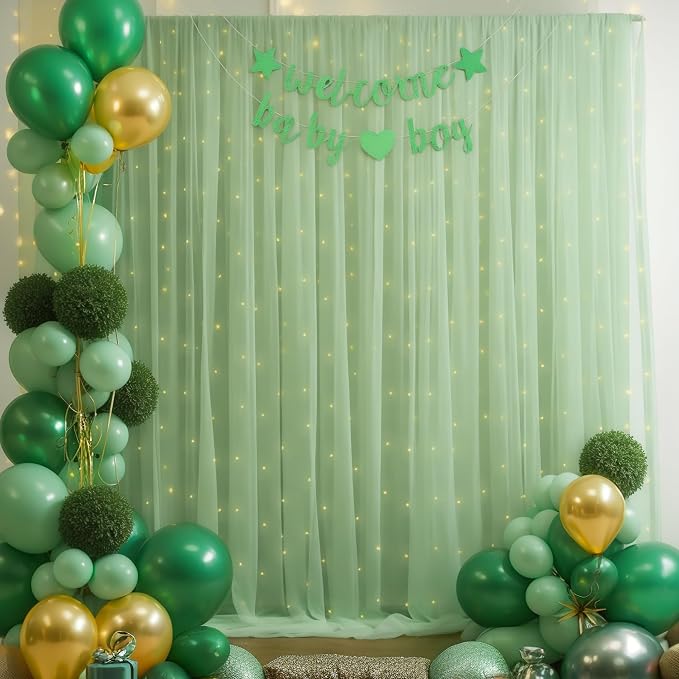 20x8ft Olive Green Tulle Backdrop Curtain - Image 7