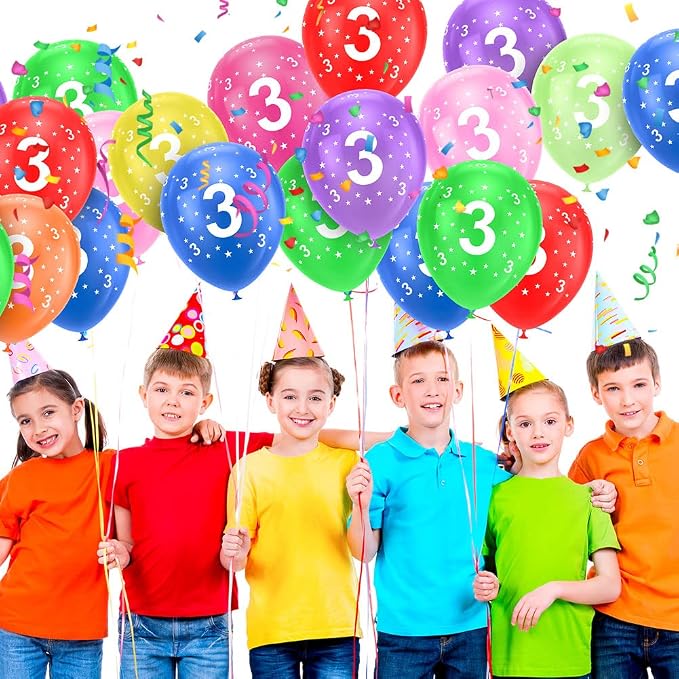 Ainiv 3rd Birthday Balloons 18PCS, 12inch Numbers Printed Latex Party Balloons - Image 6