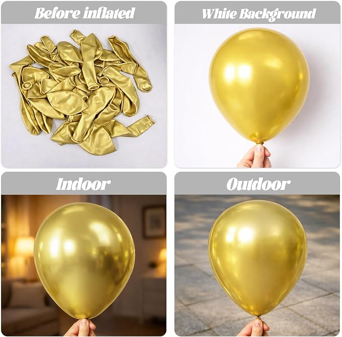 Voircoloria 130pcs Metallic Gold Balloons Arch Kit, 18 12 10 5 Inch | - Image 3