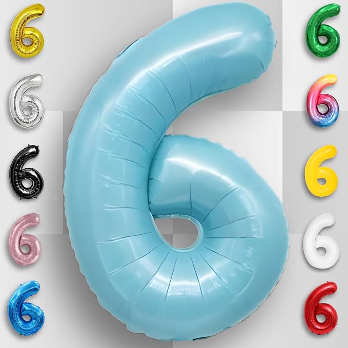 Candy Blue Number Balloon 6 Mylar Foil Balloons 16 Inch - Image 4