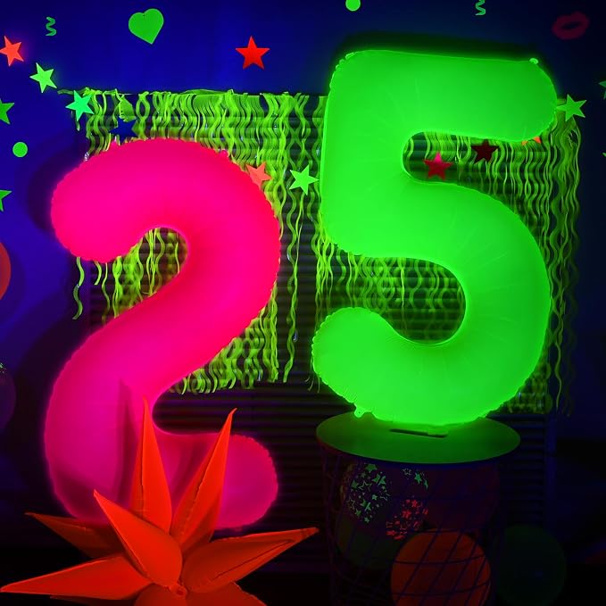 Mega-L Glow in The Dark Party Supplies, 40 Inch Yellow Number 0 Balloon | Glow - Image 9