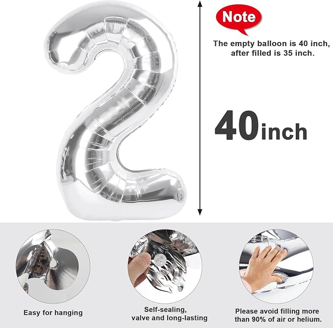 2 Balloon Numbers Birthday Decorations, 40In Silver Balloons - Image 5