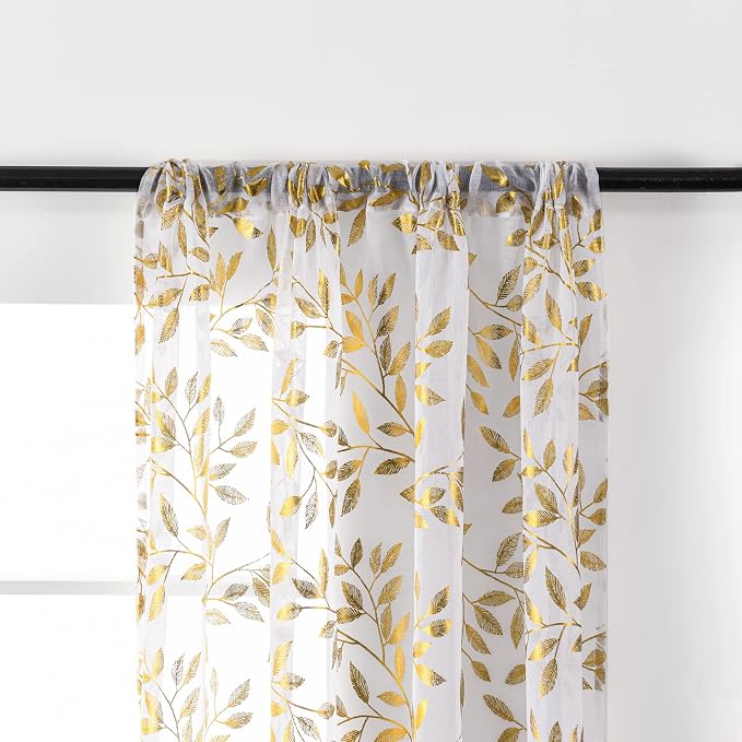 Sutuo Home Sheer Curtains 63 Inch Length 2 Panels, Luxury Gold Foil Print - Image 5
