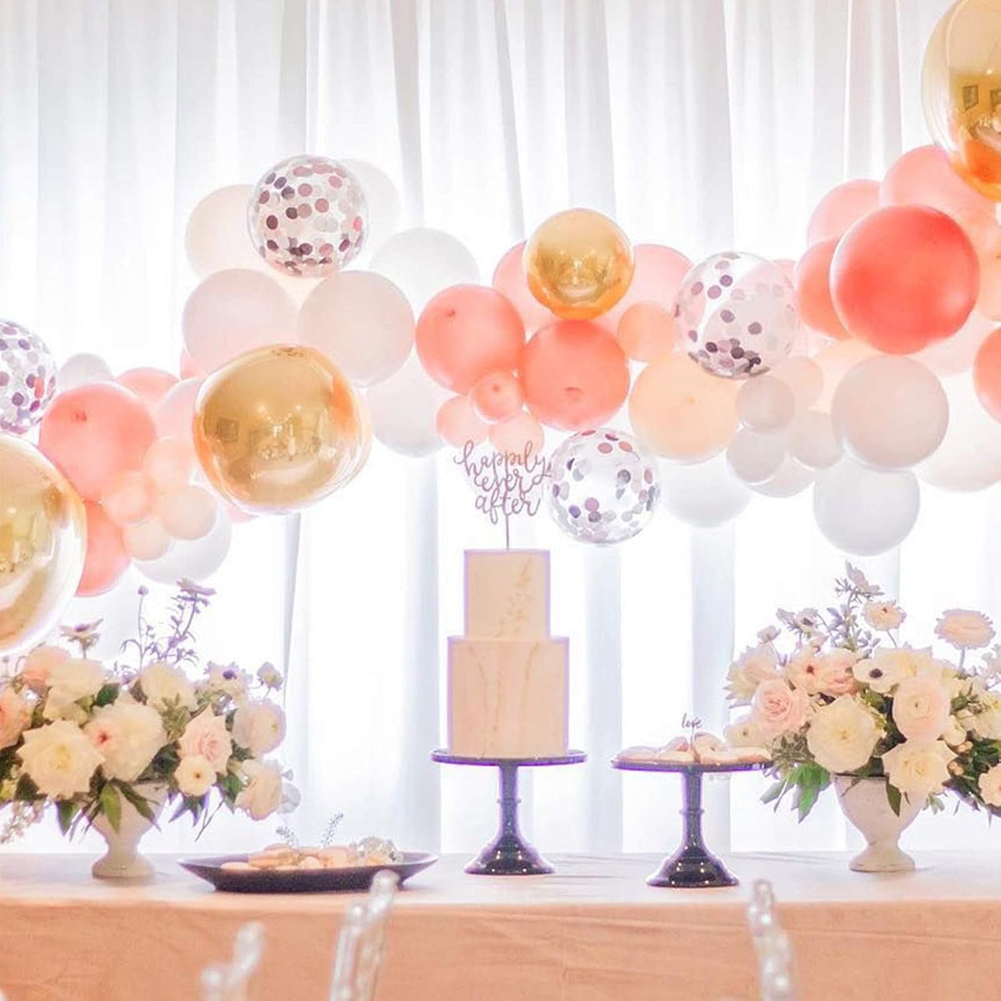 Soonlyn Rose Gold Balloons - 140 Pack, 12 Inch Gold & Pink, Pink Confetti, Arch Kit for Bridal & Baby Showers