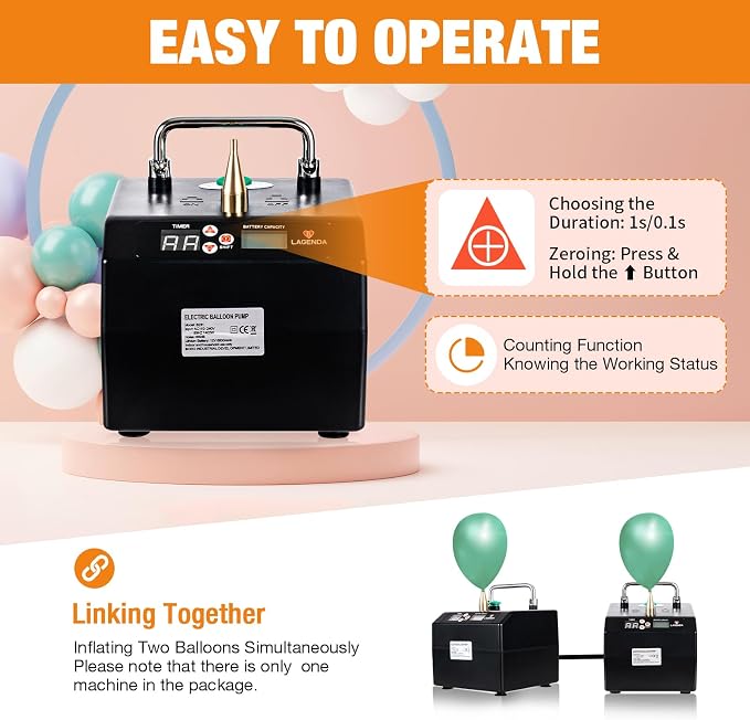 Lagenda Electric Air Balloon Pump, B231 Balloon Blower Machine w/Timing Function - Image 4