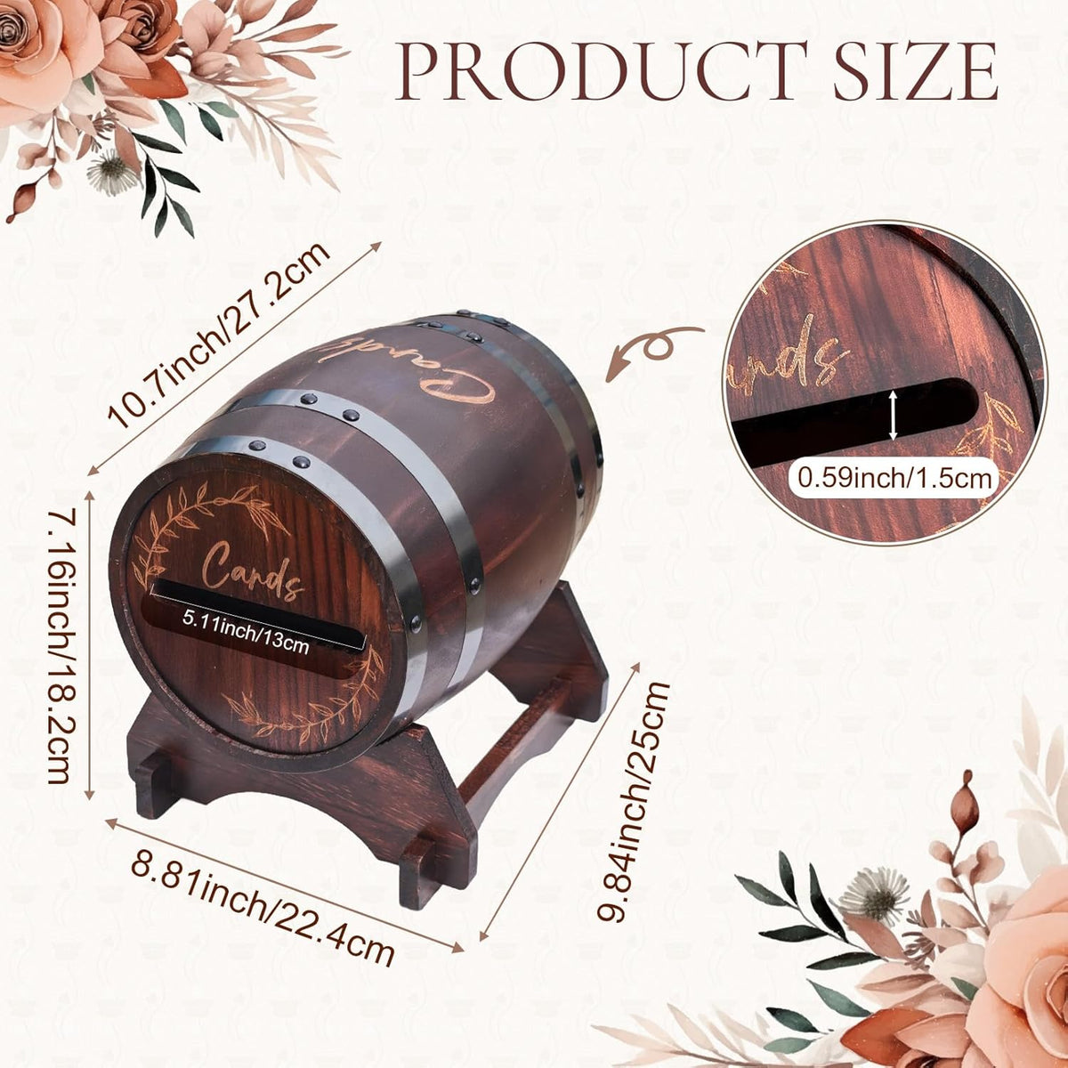 OurWarm Wooden Card Box for Wedding, Vintage Gift Card Box with Base, Whiskey Barrel Wedding Card Boxes for Reception Party Graduation Bridal Baby Shower Birthday Decoration