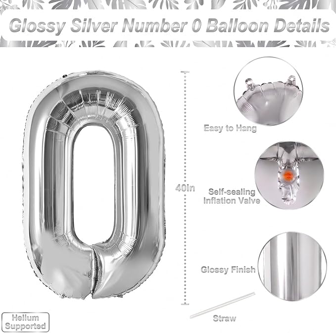 Silver Number 0 Balloon 40 Inch, Sleek Foil - Image 4