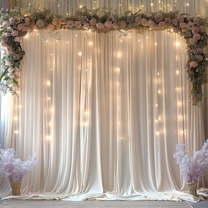20x10ft Wrinkle Free Ivory Backdrop Curtain - Image 2