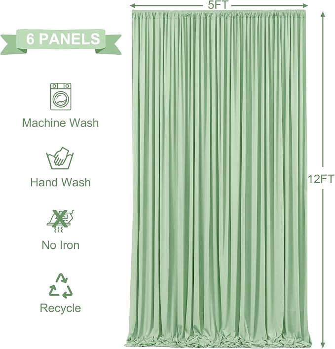 6 Panels Sage Green Backdrop Curtains - Image 5
