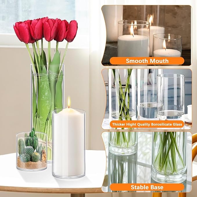 48 Pack Thick Glass Cylinder Vases 4, 12 Inch Tall Clear Flower Vase Hurricane - Image 3