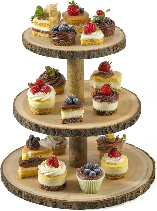Cupcake Stand Wood Dessert Stands 3 Tier Cupcake Tower Large Cupcake Display Stand Rustic Cupcake Tier Stand for Woodland Baby Shower Decorations,Wedding,Birthday,Party,Farmhouse Decor