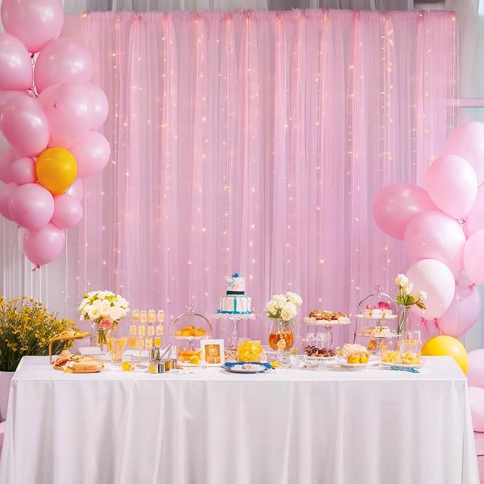 10x8ft Baby Pink Tulle Backdrop Curtain - Image 8