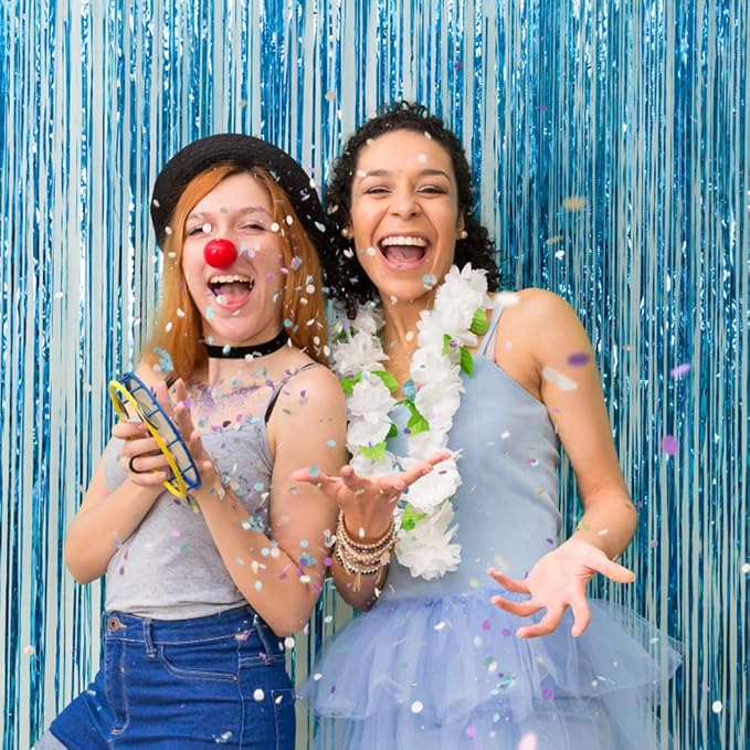 2 Pack Blue Backdrop Curtain Tinsel Streamers Ocean Themed Decor Birthday Party - Image 3