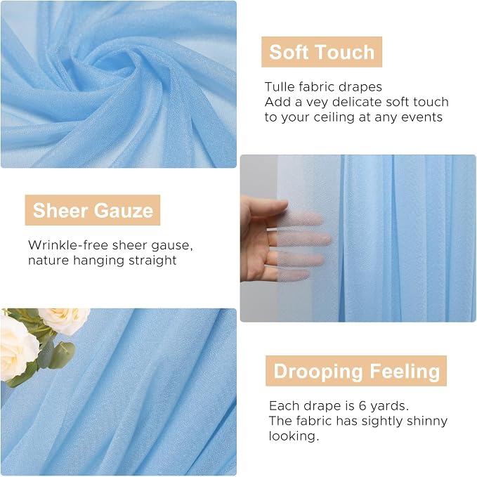 Wedding Arch Draping Fabric Backdrop Drapes 6 Panels, Dusty Blue | 28.7"x20FT - Image 2