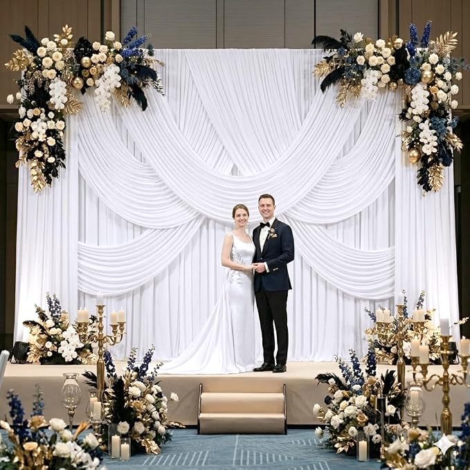 50ft x 8ft Wrinkle Free White Backdrop Curtains - Image 3