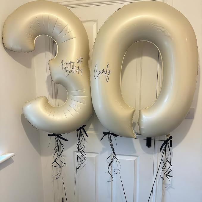 Cream Number 9 Balloons, 40 Inch 9 Balloons Giant Helium Foil Mylar Beige 9 - Image 7