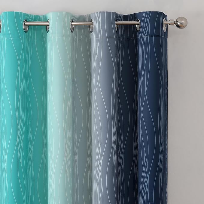 Navy Blue and Teal Blackout Curtains 45 Inch Length, Full Light Blocking - Image 4
