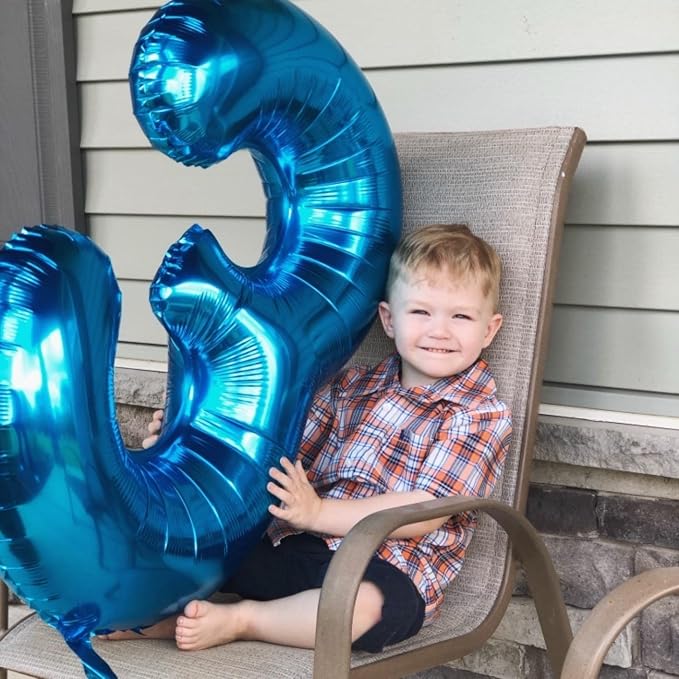 40" Blue Number 7 Balloon for Boys, Large Self Inflating Foil Number Balloons - Image 3