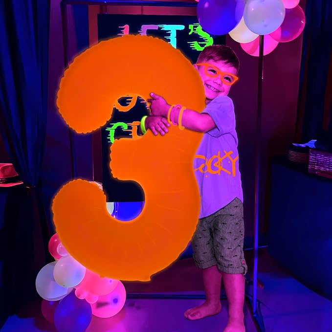 Mega-L Glow in The Dark Party Supplies, 40 Inch Orange Number 8 Balloon | Glow - Image 5